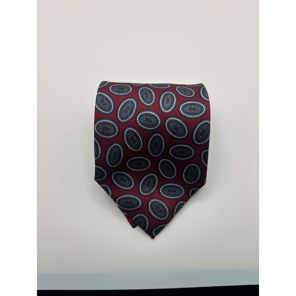 Amherst & Brock Gold Label Silk Tie Burgundy Red Blue Medallion Made in Italy